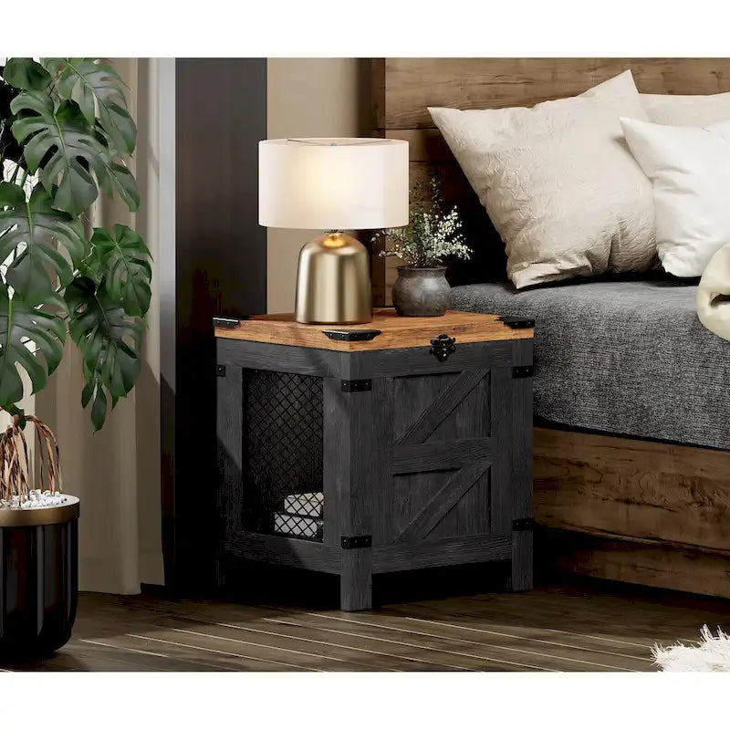 Tavolino e Comodino ad Apertura dall'Alto con Dettagli Rustici, Cassetto Contenitore, Tavolino d'Appoggio Moderno
