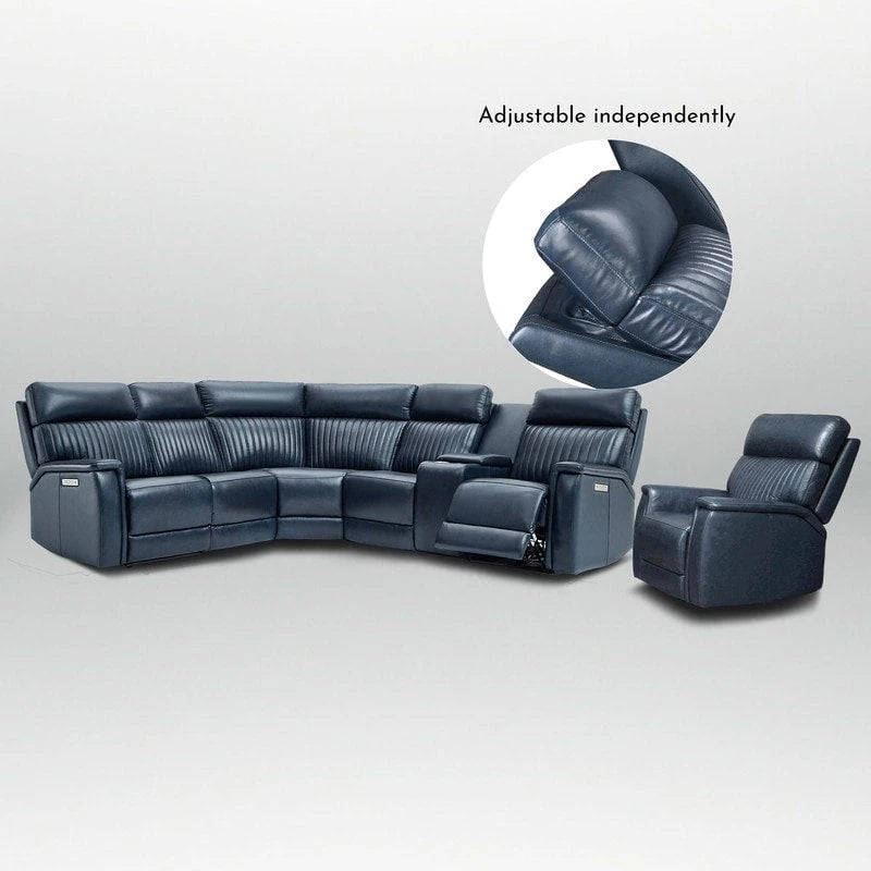 105 W Divano componibile angolare in vera pelle con reclinazione elettrica con tripla funzione elettrica, consolle singola, porte USB e USB-C