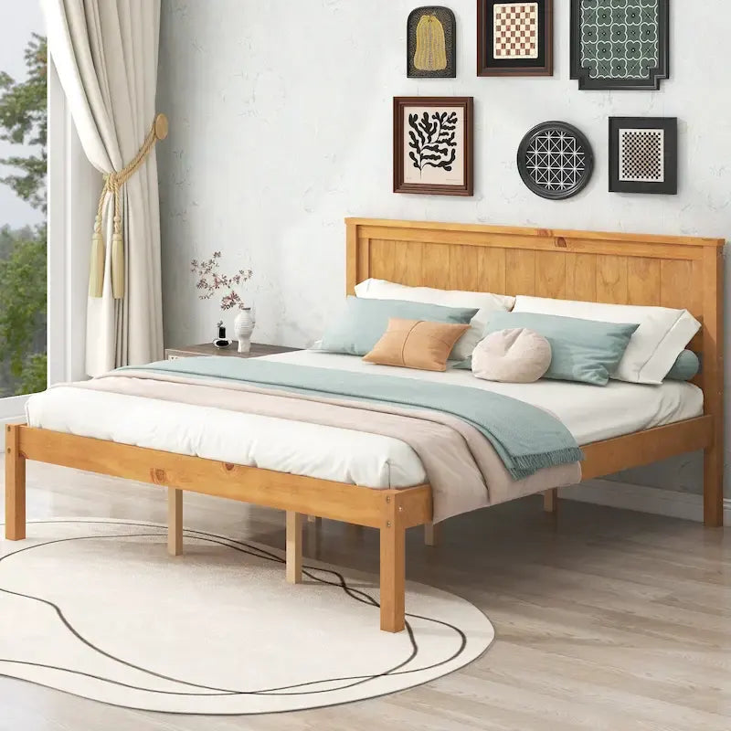 Letto a piattaforma in legno di pino con testiera e supporto a doghe in legno, non è richiesta la rete a molle, facile da montare