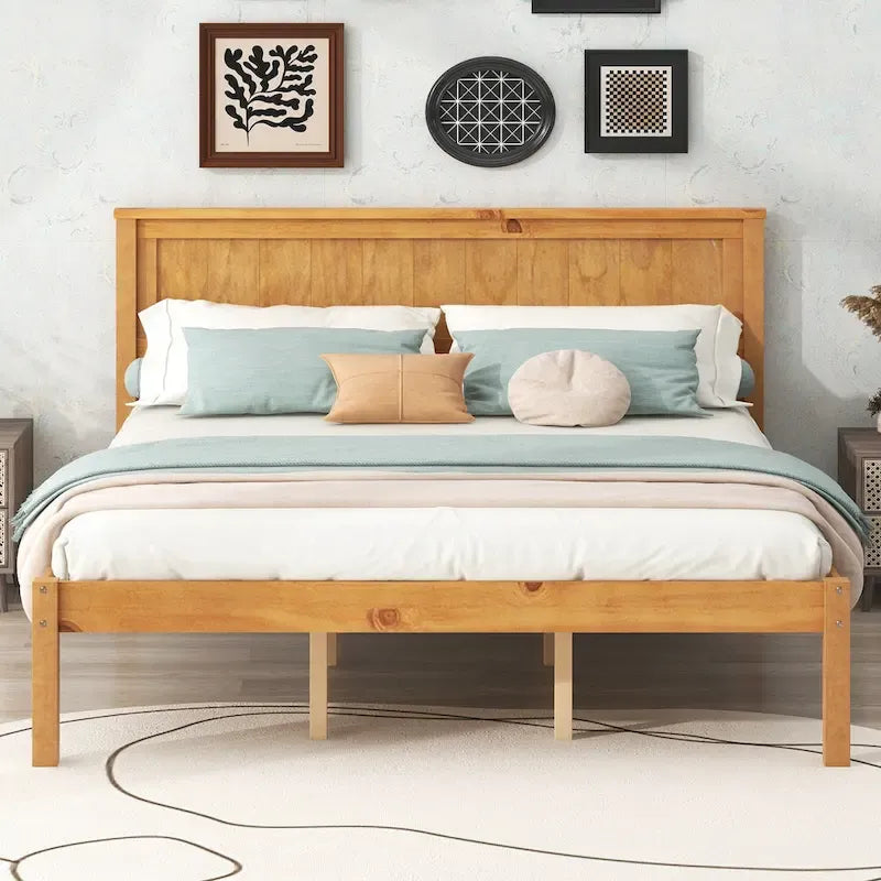Letto a piattaforma in legno di pino con testiera e supporto a doghe in legno, non è richiesta la rete a molle, facile da montare