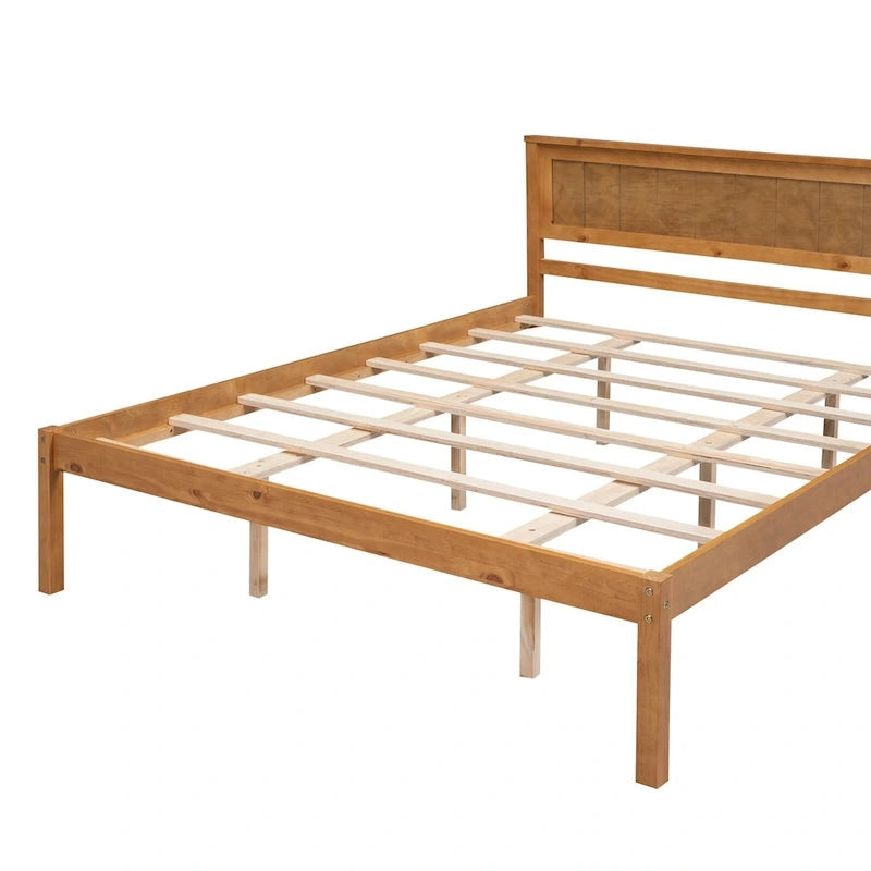 Letto a piattaforma in legno di pino con testiera e supporto a doghe in legno, non è richiesta la rete a molle, facile da montare