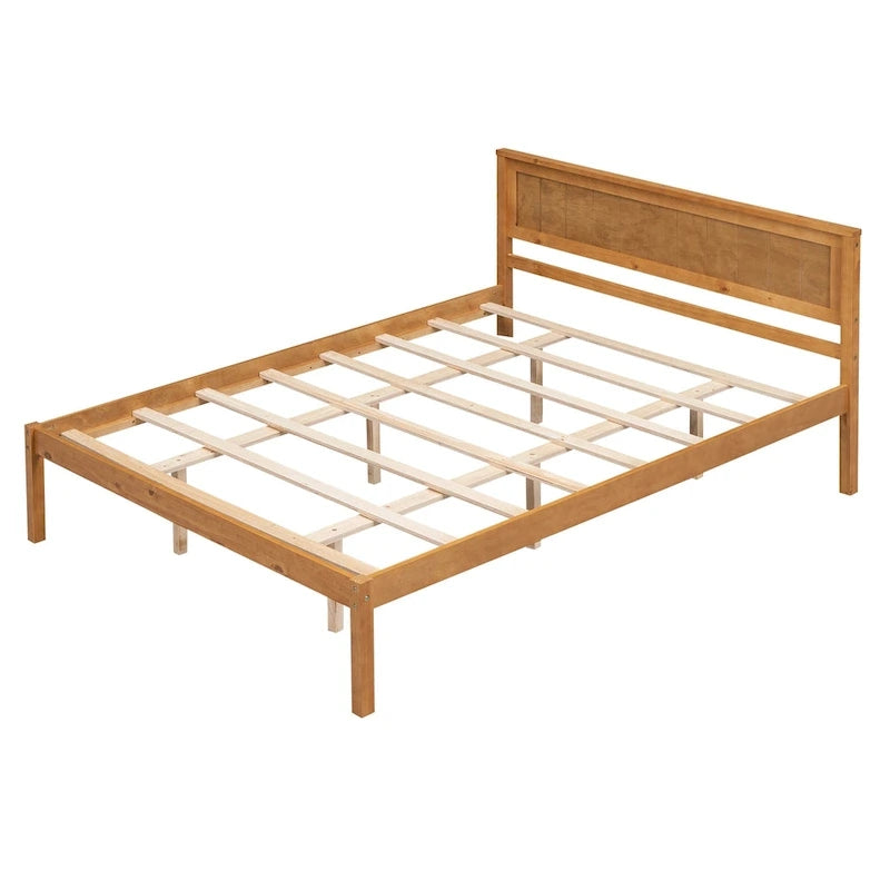 Letto a piattaforma in legno di pino con testiera e supporto a doghe in legno, non è richiesta la rete a molle, facile da montare