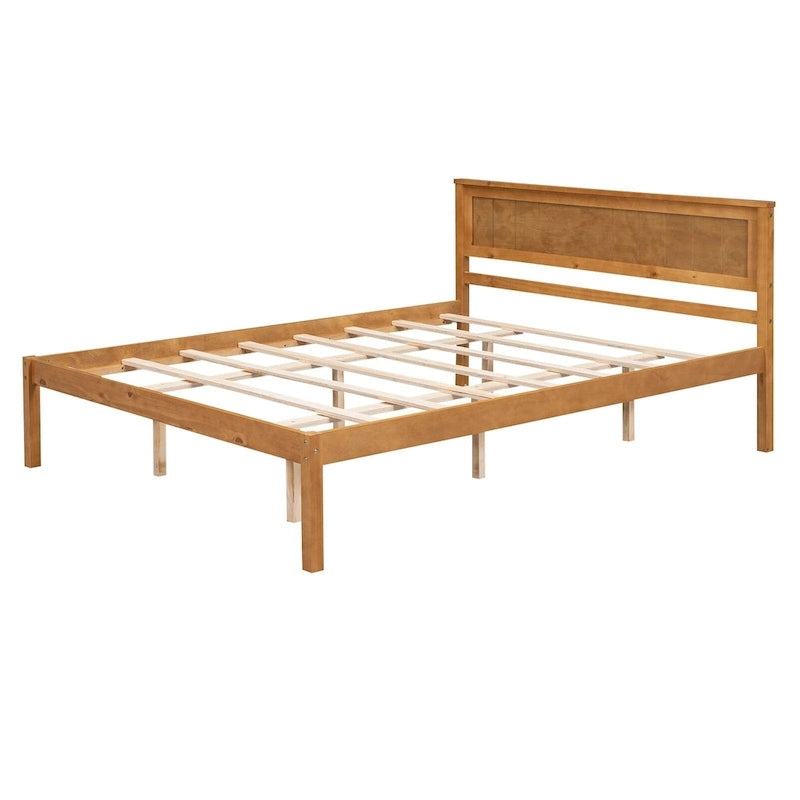 Letto a piattaforma in legno di pino con testiera e supporto a doghe in legno, non è richiesta la rete a molle, facile da montare