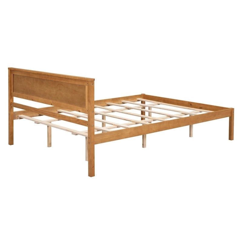 Letto a piattaforma in legno di pino con testiera e supporto a doghe in legno, non è richiesta la rete a molle, facile da montare