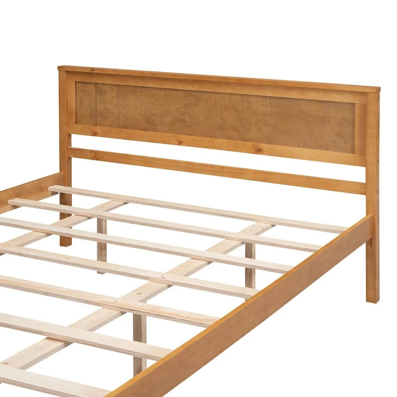 Letto a piattaforma in legno di pino con testiera e supporto a doghe in legno, non è richiesta la rete a molle, facile da montare