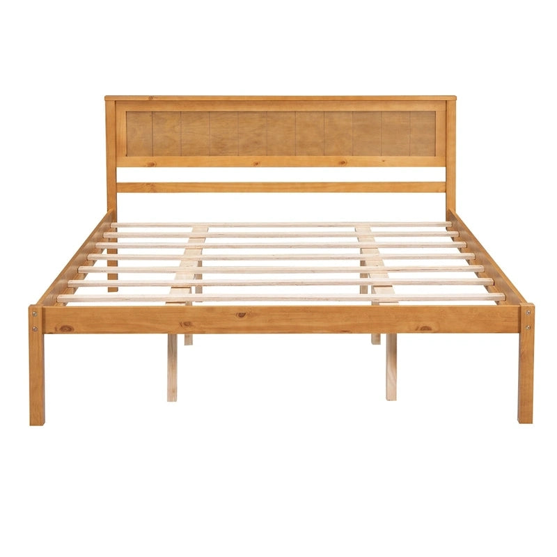 Letto a piattaforma in legno di pino con testiera e supporto a doghe in legno, non è richiesta la rete a molle, facile da montare