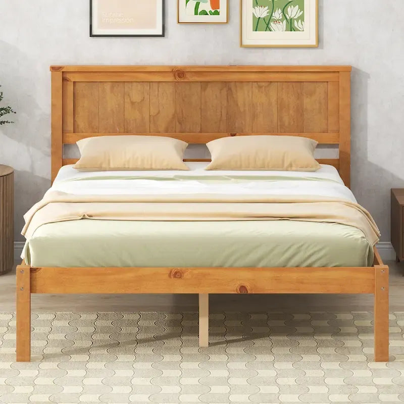 Letto a piattaforma in legno di pino con testiera e supporto a doghe in legno, non è richiesta la rete a molle, facile da montare