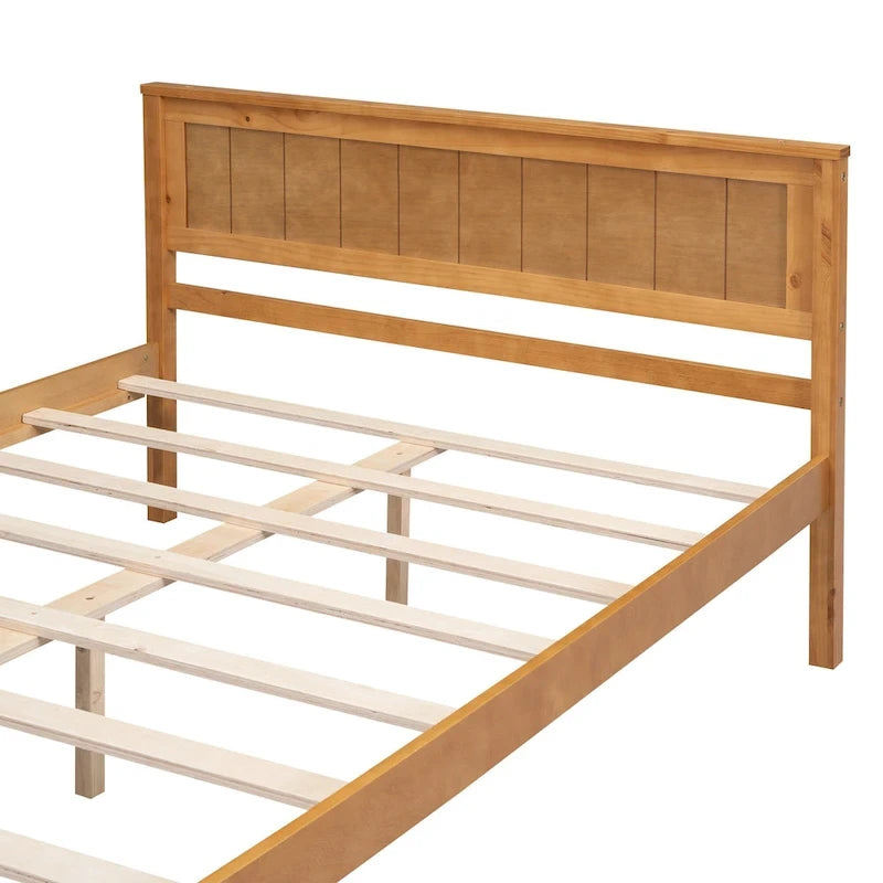Letto a piattaforma in legno di pino con testiera e supporto a doghe in legno, non è richiesta la rete a molle, facile da montare