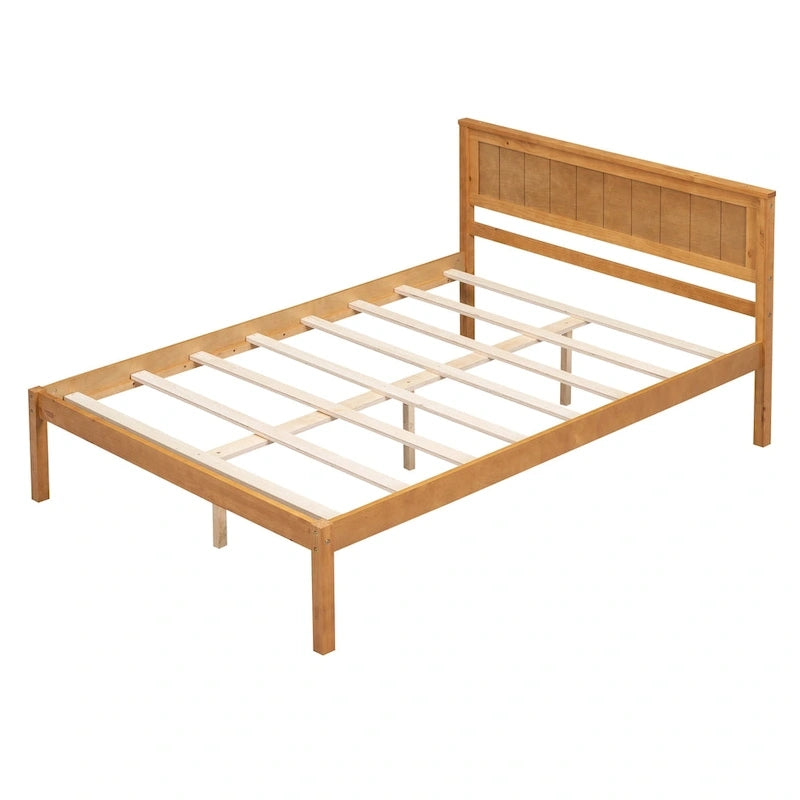 Letto a piattaforma in legno di pino con testiera e supporto a doghe in legno, non è richiesta la rete a molle, facile da montare