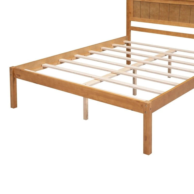 Letto a piattaforma in legno di pino con testiera e supporto a doghe in legno, non è richiesta la rete a molle, facile da montare