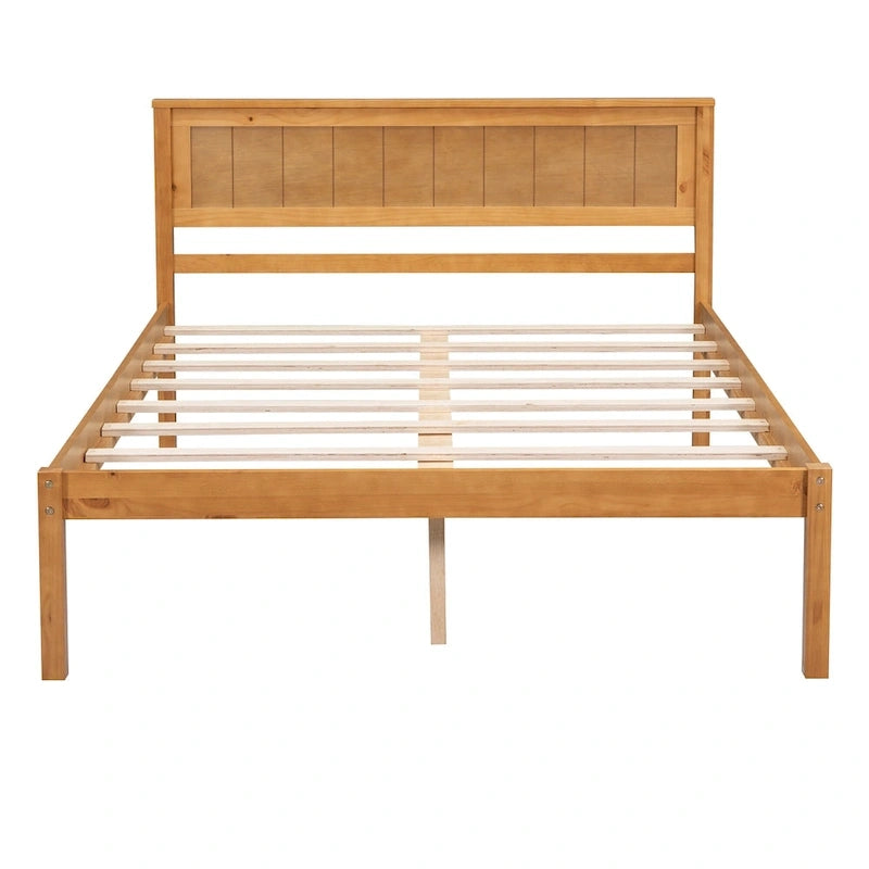 Letto a piattaforma in legno di pino con testiera e supporto a doghe in legno, non è richiesta la rete a molle, facile da montare