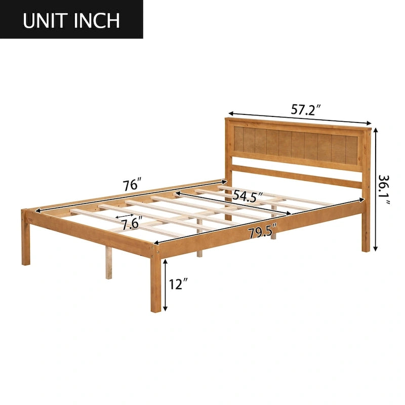 Letto a piattaforma in legno di pino con testiera e supporto a doghe in legno, non è richiesta la rete a molle, facile da montare