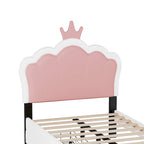 Letto a piattaforma per bambine Principessa con testiera a corona, 2 cassetti portaoggetti, pelle PU, struttura in legno di pino