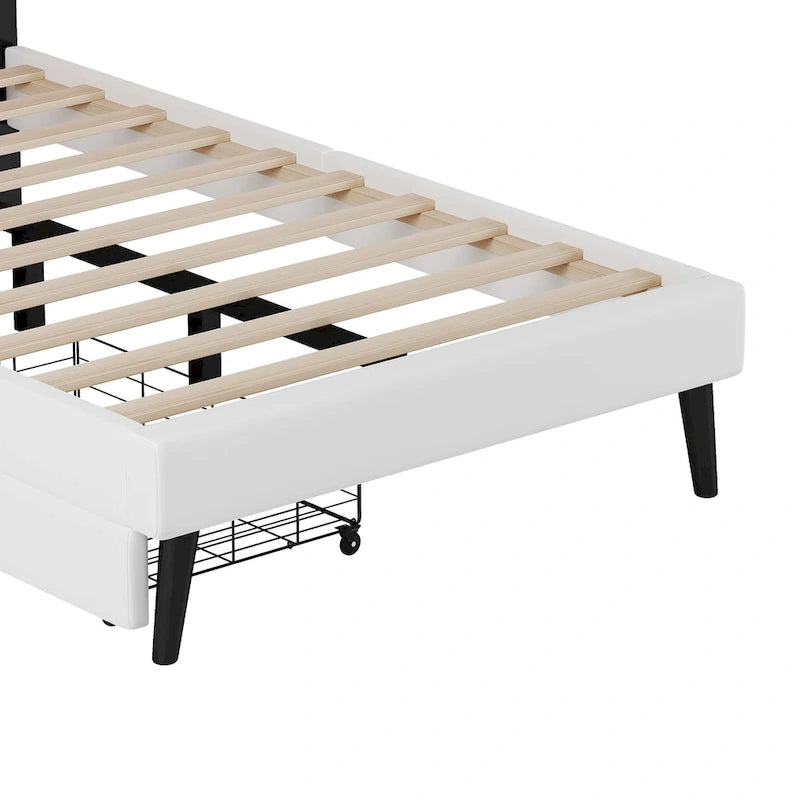 Letto a piattaforma per bambine Principessa con testiera a corona, 2 cassetti portaoggetti, pelle PU, struttura in legno di pino
