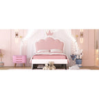 Letto a piattaforma per bambine Principessa con testiera a corona, 2 cassetti portaoggetti, pelle PU, struttura in legno di pino