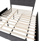Letto a piattaforma Queen Size in lino con bottoni trapuntati, 2 cassetti portaoggetti e letto estraibile, 26 doghe in legno, nessun box spring
