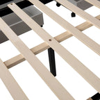 Letto a piattaforma Queen Size in lino con bottoni trapuntati, 2 cassetti portaoggetti e letto estraibile, 26 doghe in legno, nessun box spring