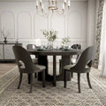Set da pranzo rotondo da 5 pezzi, tavolo da 54" in legno massello di Hevea e 4 sedie imbottite, grigio cenere o rovere bianco