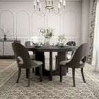 Set da pranzo rotondo da 5 pezzi, tavolo da 54" in legno massello di Hevea e 4 sedie imbottite, grigio cenere o rovere bianco