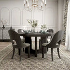 Set da pranzo rotondo da 5 pezzi, tavolo da 54" in legno massello di Hevea e 4 sedie imbottite, grigio cenere o rovere bianco