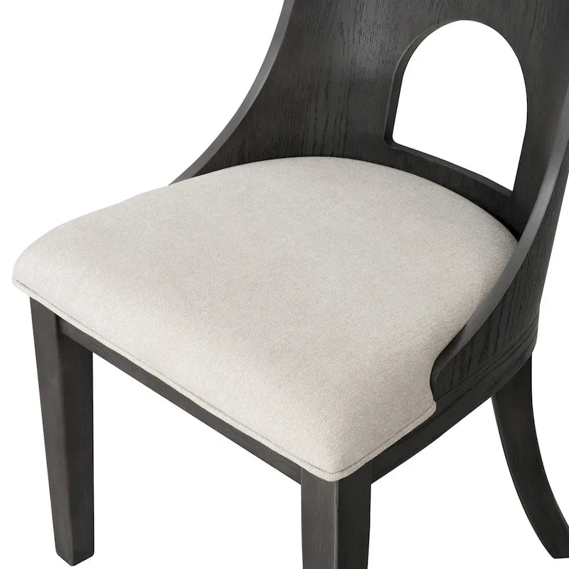 Set da pranzo rotondo da 5 pezzi, tavolo da 54" in legno massello di Hevea e 4 sedie imbottite, grigio cenere o rovere bianco