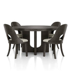 Set da pranzo rotondo da 5 pezzi, tavolo da 54" in legno massello di Hevea e 4 sedie imbottite, grigio cenere o rovere bianco