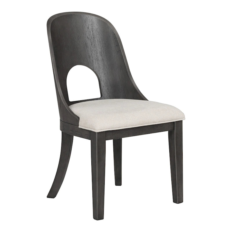 Set da pranzo rotondo da 5 pezzi, tavolo da 54" in legno massello di Hevea e 4 sedie imbottite, grigio cenere o rovere bianco