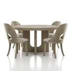 Set da pranzo rotondo da 5 pezzi, tavolo da 54" in legno massello di Hevea e 4 sedie imbottite, grigio cenere o rovere bianco