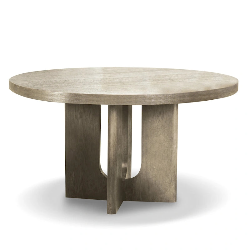 Set da pranzo rotondo da 5 pezzi, tavolo da 54" in legno massello di Hevea e 4 sedie imbottite, grigio cenere o rovere bianco