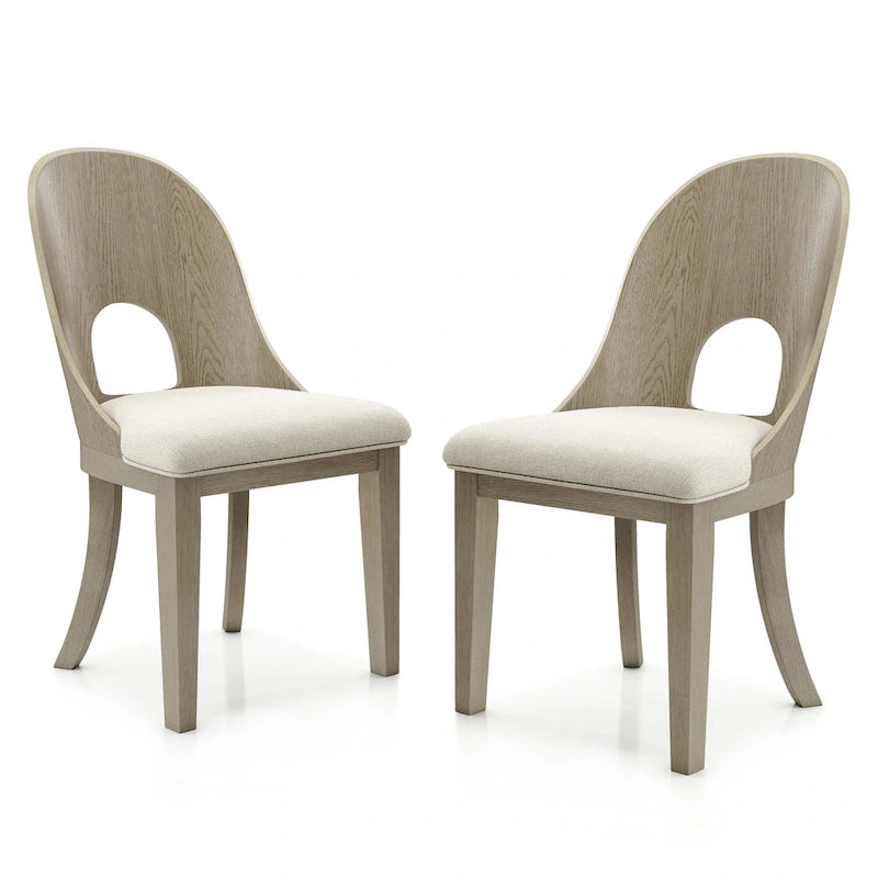 Set da pranzo rotondo da 5 pezzi, tavolo da 54" in legno massello di Hevea e 4 sedie imbottite, grigio cenere o rovere bianco