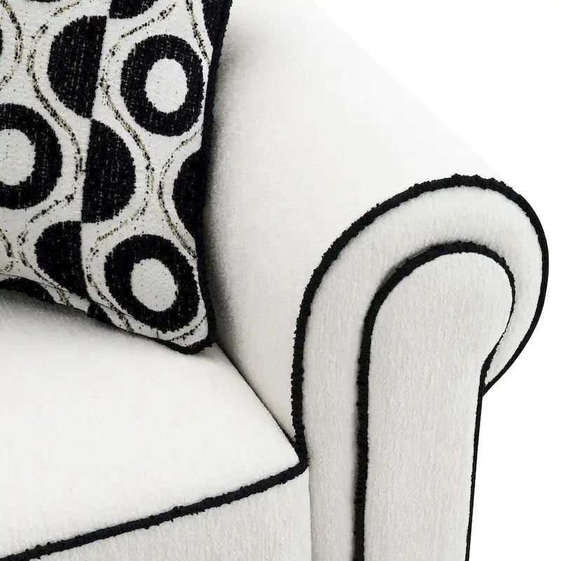 Divano in ciniglia bianca da 221 cm con 5 cuscini decorativi, tessuto OEKO-TEX, schiuma ad alta densità 1.9, molle insacchettate