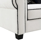 Divano in ciniglia bianca da 221 cm con 5 cuscini decorativi, tessuto OEKO-TEX, schiuma ad alta densità 1.9, molle insacchettate