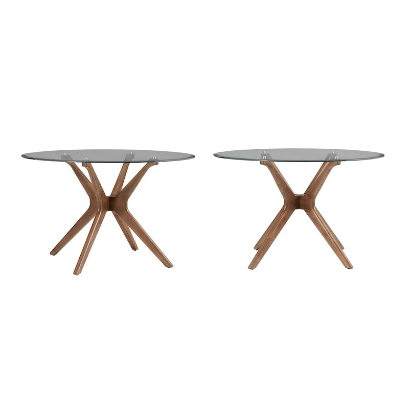 Tavolo da pranzo rotondo Mid-Century, finitura noce, gambe in legno massello, 4 posti, stile moderno