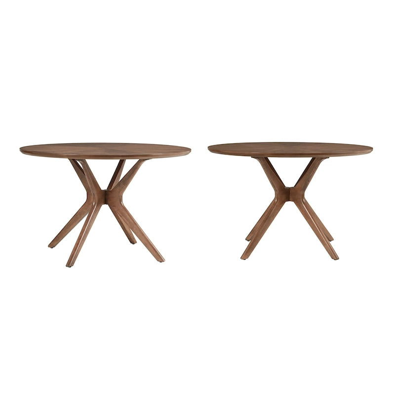 Tavolo da pranzo rotondo Mid-Century, finitura noce, gambe in legno massello, 4 posti, stile moderno