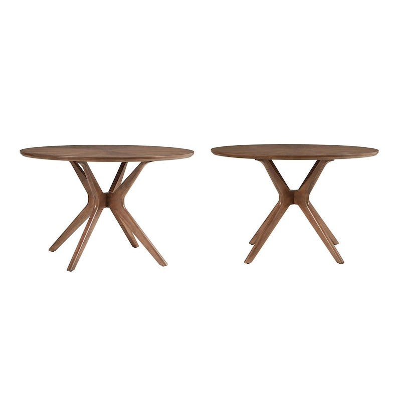 Tavolo da pranzo rotondo Mid-Century, finitura noce, gambe in legno massello, 4 posti, stile moderno