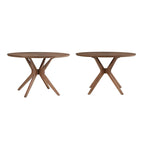 Tavolo da pranzo rotondo Mid-Century, finitura noce, gambe in legno massello, 4 posti, stile moderno