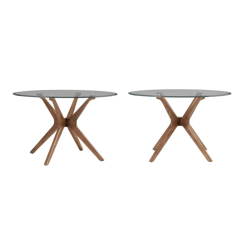 Tavolo da pranzo rotondo Mid-Century, finitura noce, gambe in legno massello, 4 posti, stile moderno