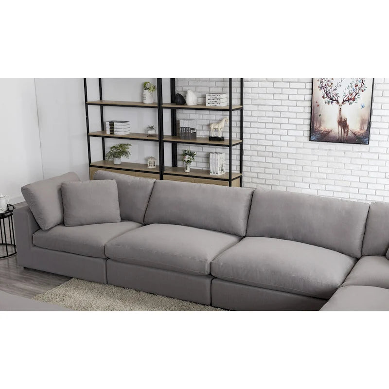 Divano Sezionale Modulare a 6 Pezzi, Cuscini con Imbottitura in Piuma, Stile Contemporaneo, Set da Salotto