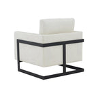 Poltrona d'accento contemporanea in tessuto crema e nero, design moderno bicolore, poltrona da soggiorno