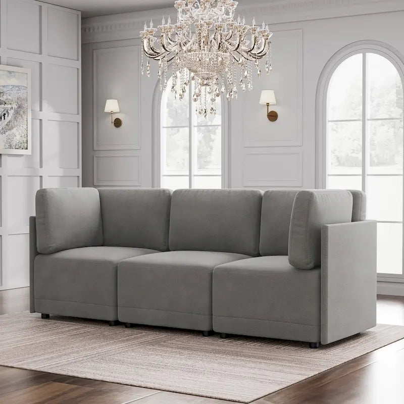 Divano Sezionale Modulare Reversibile a 3 Posti, Tessuto in Lino, Libera Combinazione, Stile Moderno