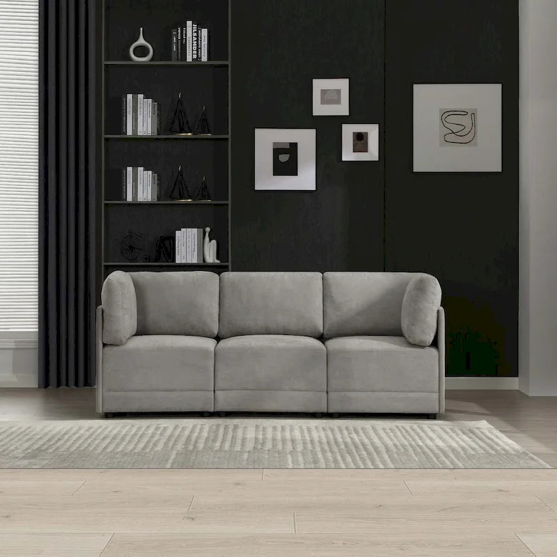 Divano Sezionale Modulare Reversibile a 3 Posti, Tessuto in Lino, Libera Combinazione, Stile Moderno