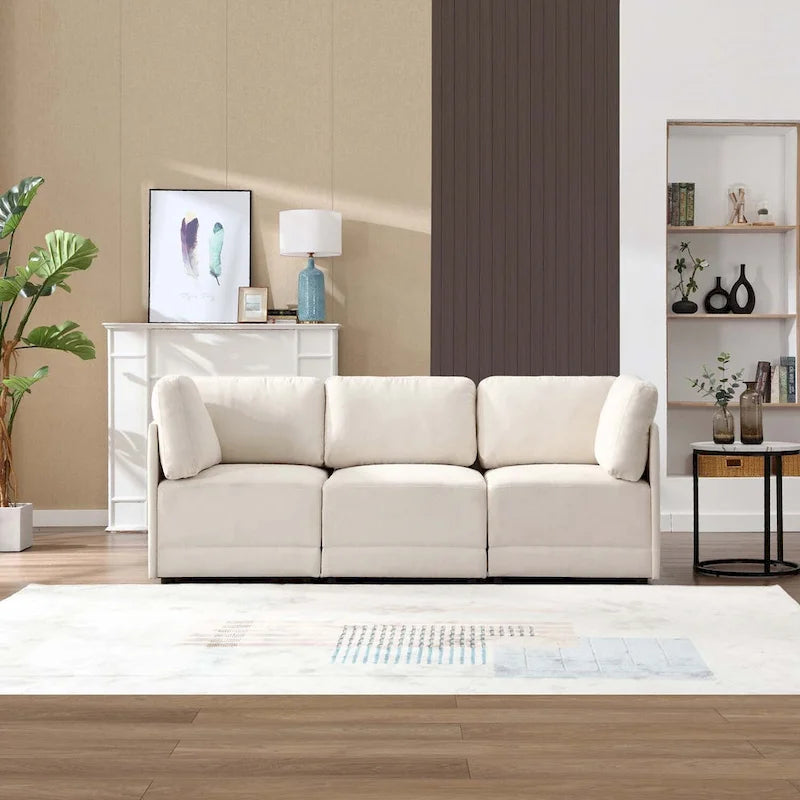 Divano Sezionale Modulare Reversibile a 3 Posti, Tessuto in Lino, Libera Combinazione, Stile Moderno