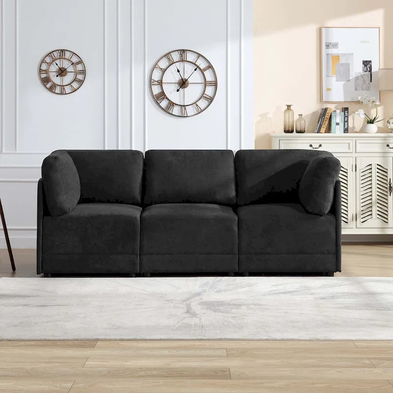 Divano Sezionale Modulare Reversibile a 3 Posti, Tessuto in Lino, Libera Combinazione, Stile Moderno