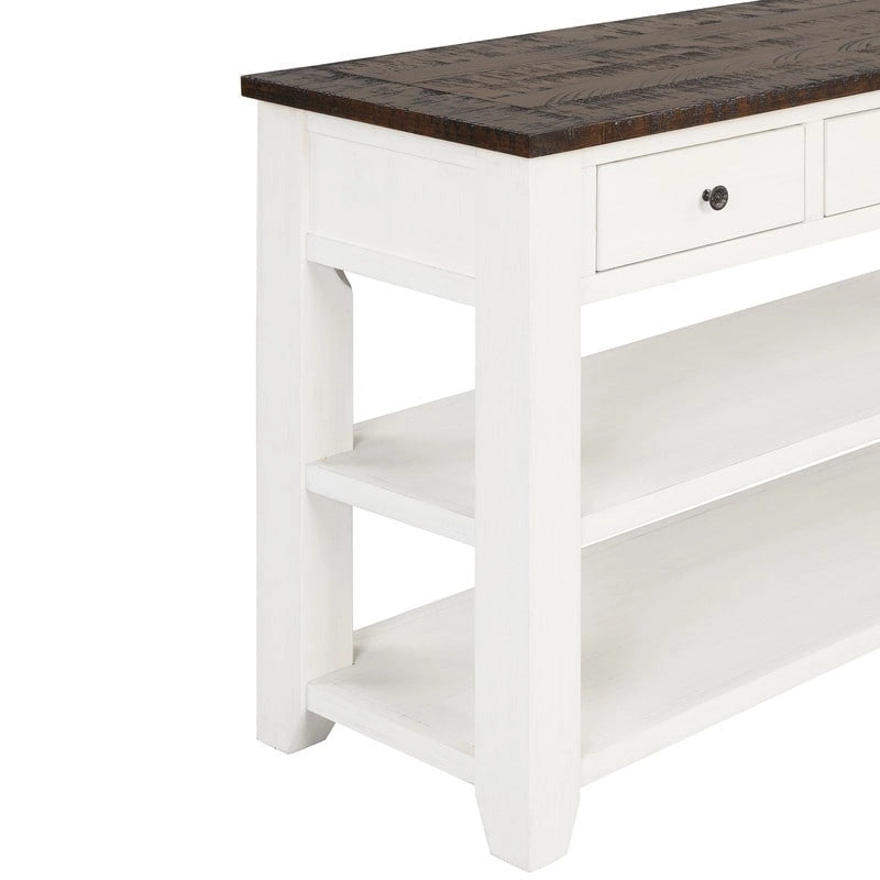 Consolle da 48 pollici con piano in legno massello di pino, tavolo moderno da ingresso/divano con 3 cassetti portaoggetti e 2 ripiani. Facile da montare