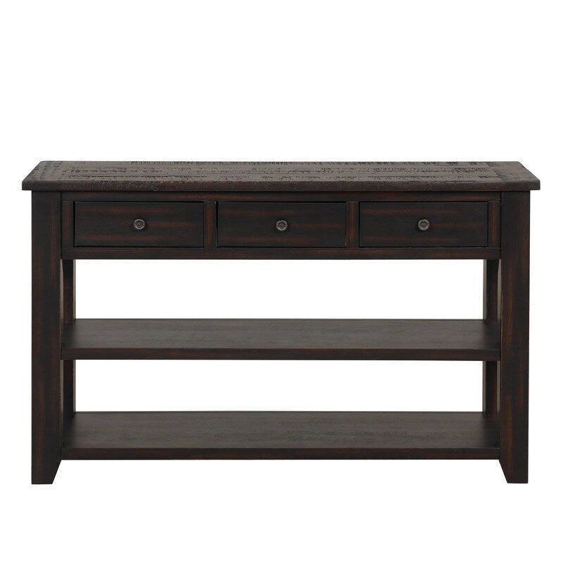 Consolle da 48 pollici con piano in legno massello di pino, tavolo moderno da ingresso/divano con 3 cassetti portaoggetti e 2 ripiani. Facile da montare