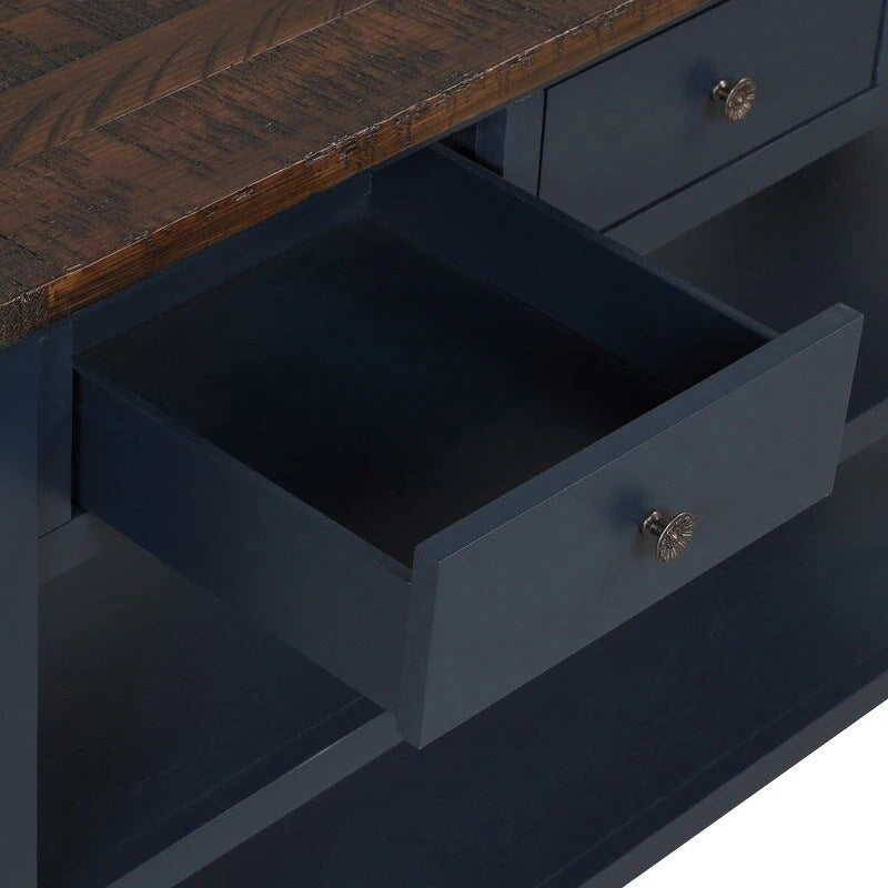 Consolle da 48 pollici con piano in legno massello di pino, tavolo moderno da ingresso/divano con 3 cassetti portaoggetti e 2 ripiani. Facile da montare