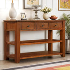 Consolle da 48 pollici con piano in legno massello di pino, tavolo moderno da ingresso/divano con 3 cassetti portaoggetti e 2 ripiani. Facile da montare