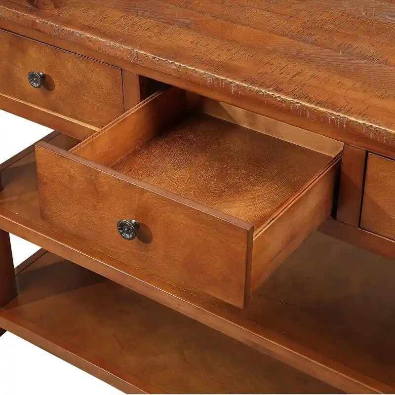 Consolle da 48 pollici con piano in legno massello di pino, tavolo moderno da ingresso/divano con 3 cassetti portaoggetti e 2 ripiani. Facile da montare