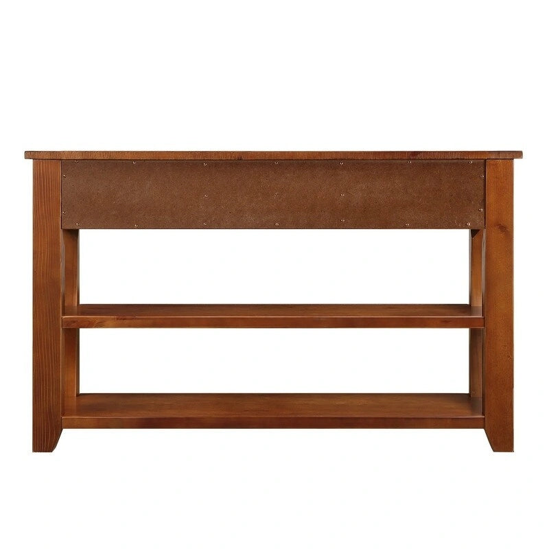 Consolle da 48 pollici con piano in legno massello di pino, tavolo moderno da ingresso/divano con 3 cassetti portaoggetti e 2 ripiani. Facile da montare