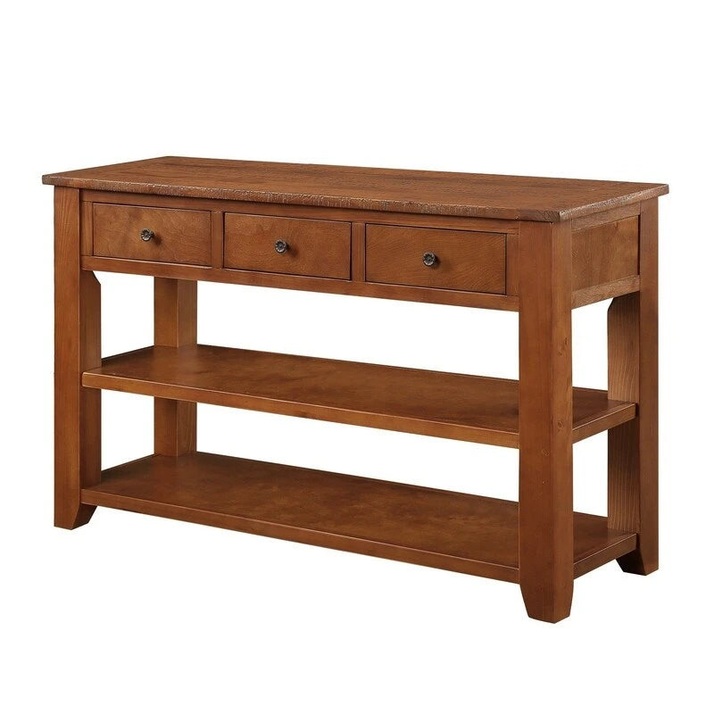 Consolle da 48 pollici con piano in legno massello di pino, tavolo moderno da ingresso/divano con 3 cassetti portaoggetti e 2 ripiani. Facile da montare